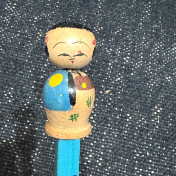 Omega Pencil with Kokeshi Topper, Japanese Folk Art, Vintage Circa 1950s - Picture 8 of 16